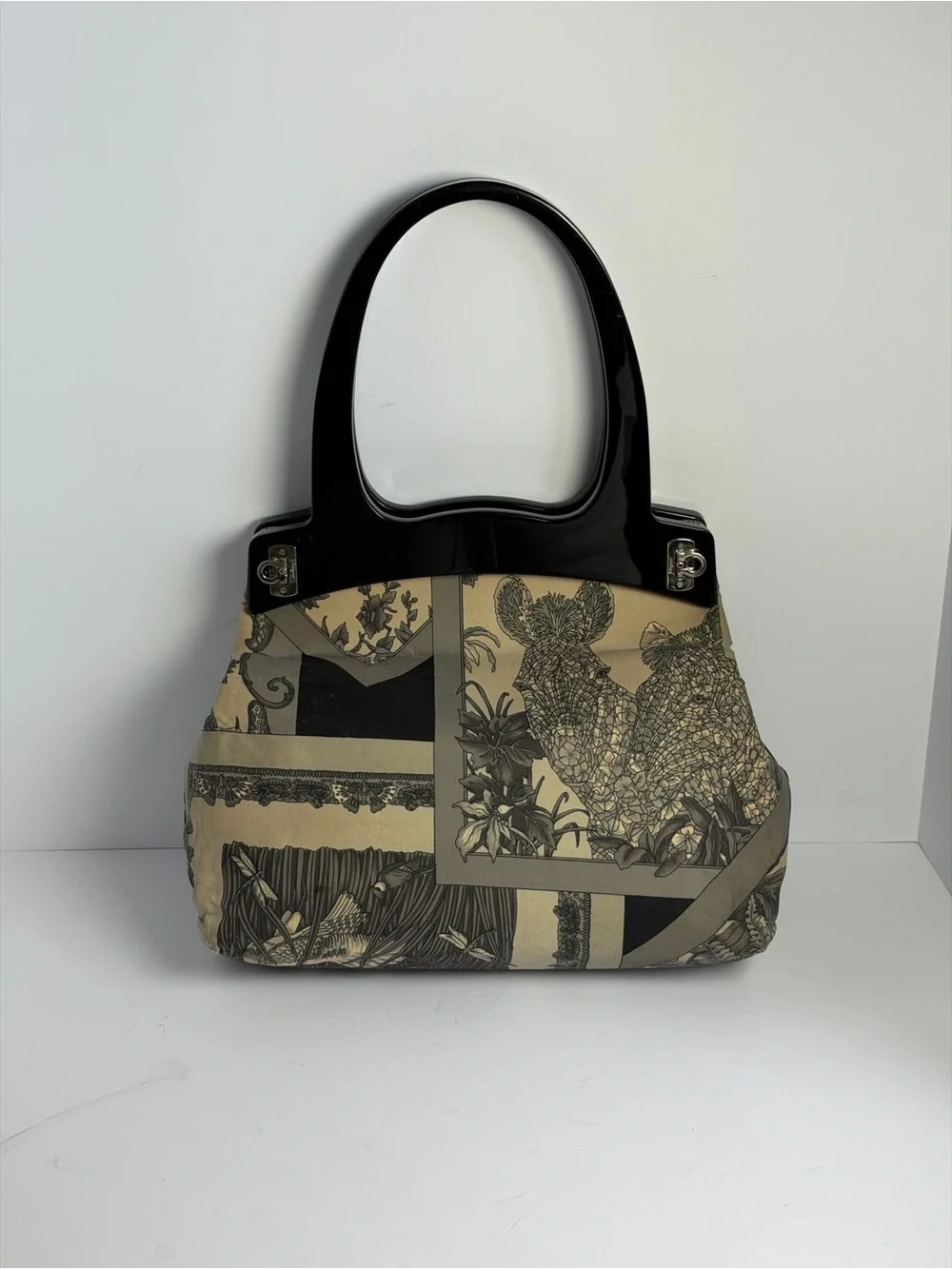 Salvatore Ferragamo Convertible Archival Scarf-Print Canvas Top Handle Bag